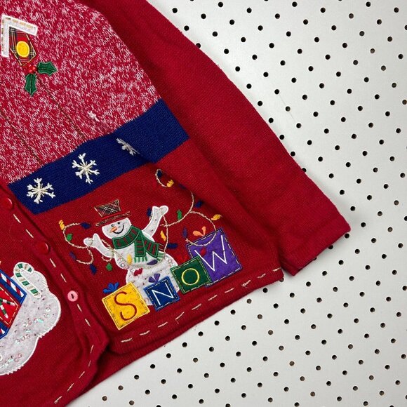 Vintage Christmas Holiday Cardigan Sweater Women's Large Red Button Grandma 90s - Picture 3 of 6